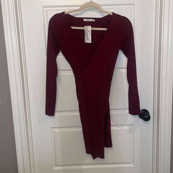 Lush Dresses & Skirts - LUSH Maroon Faux Wrap Sweater Dress